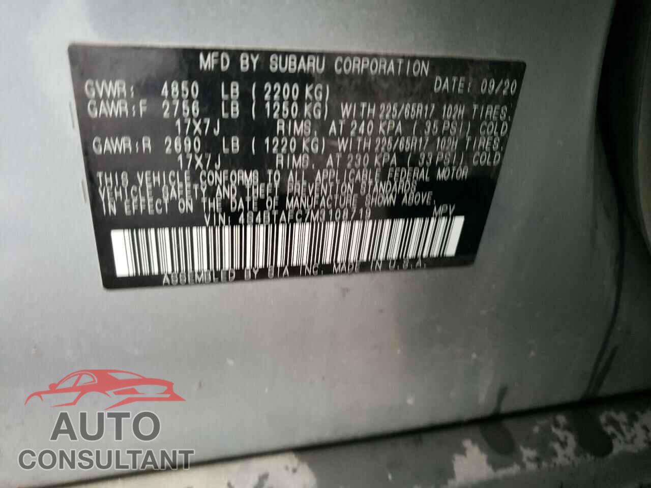 SUBARU OUTBACK 2021 - 4S4BTAFC7M3108719