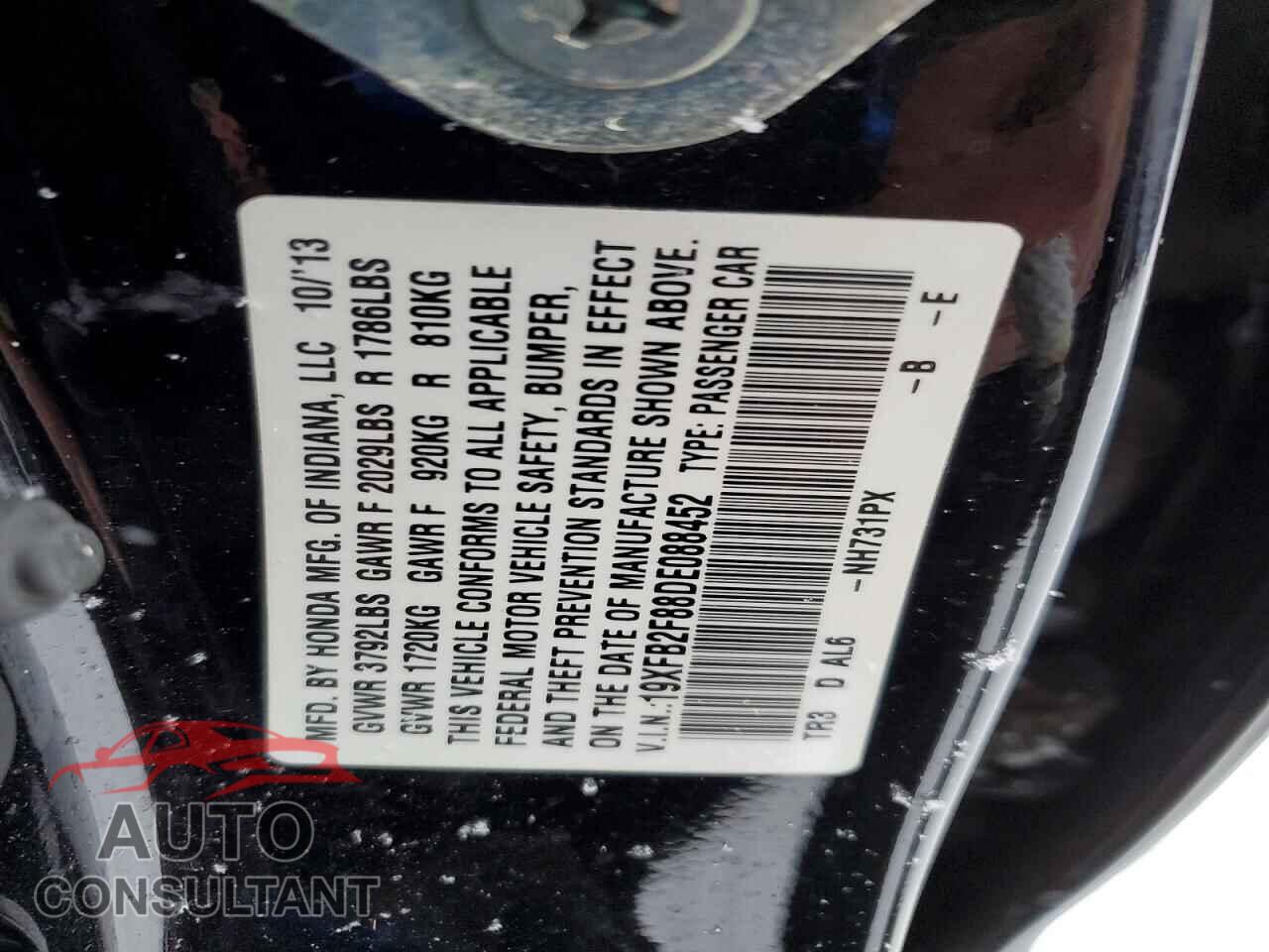 HONDA CIVIC 2013 - 19XFB2F88DE088452