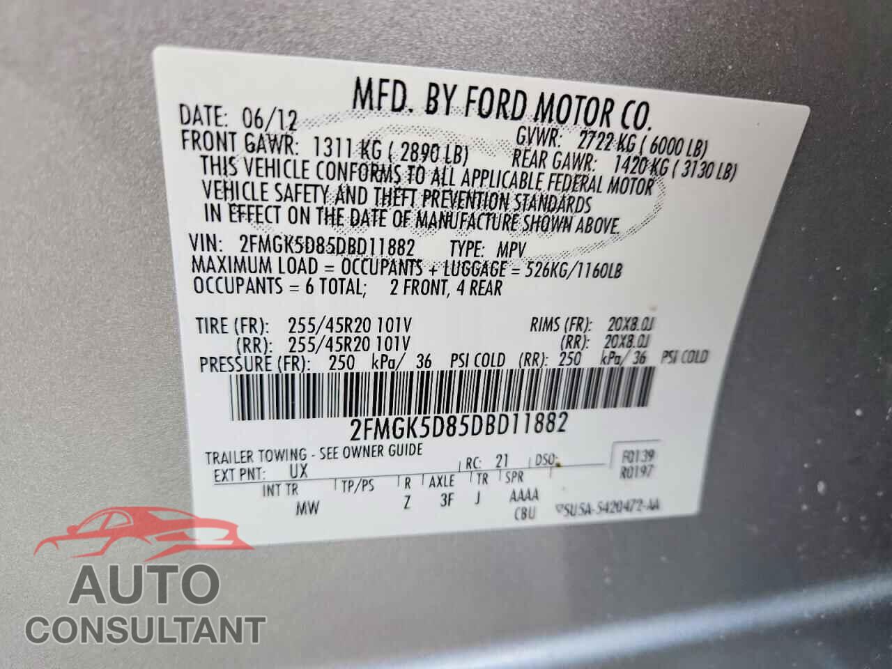 FORD FLEX 2013 - 2FMGK5D85DBD11882