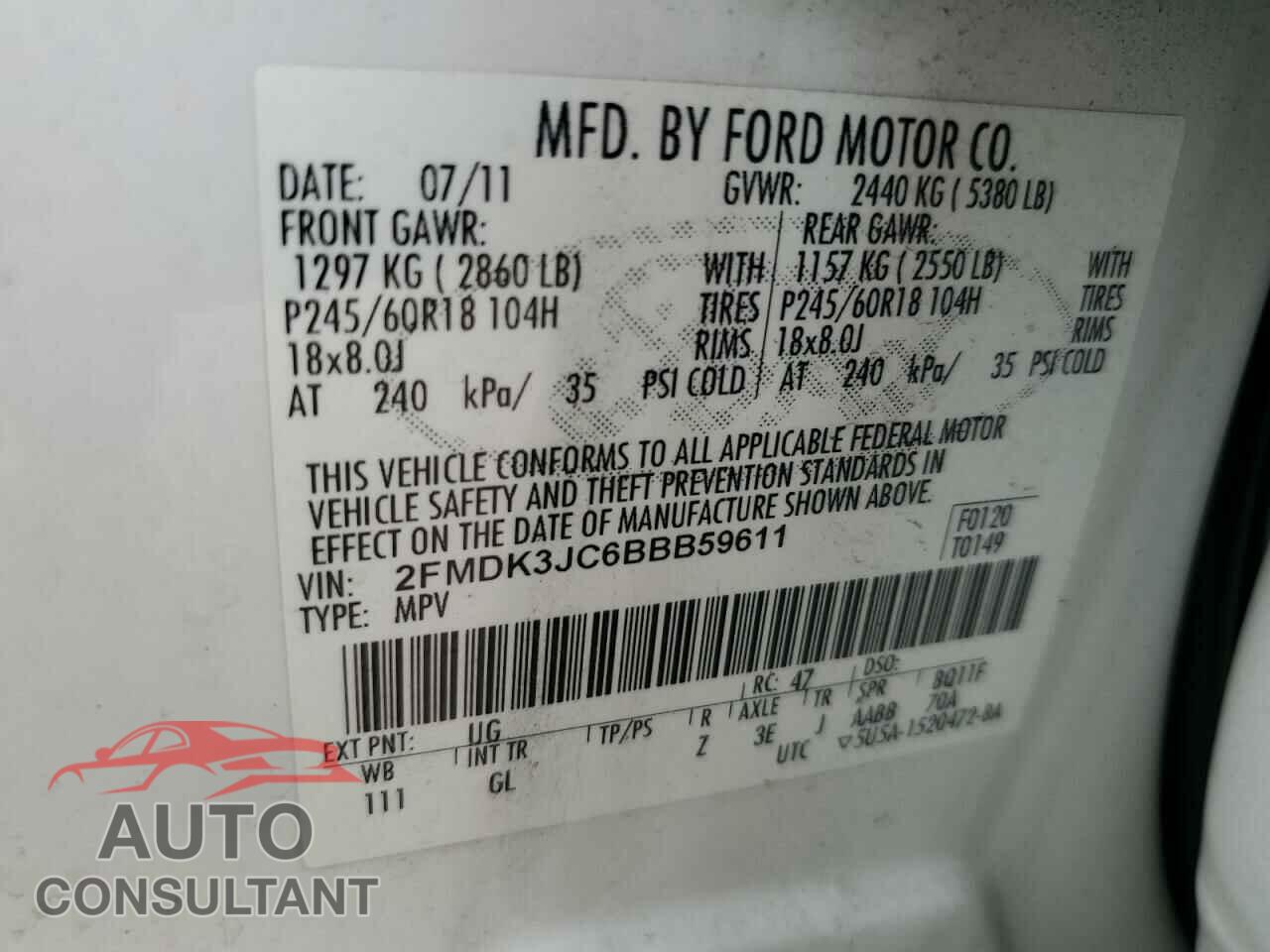 FORD EDGE 2011 - 2FMDK3JC6BBB59611