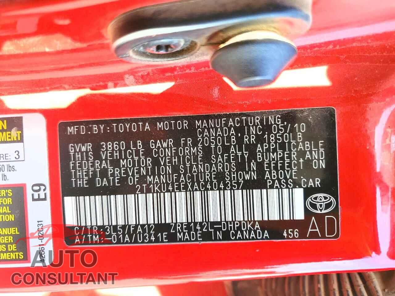 TOYOTA COROLLA 2010 - 2T1KU4EEXAC404357