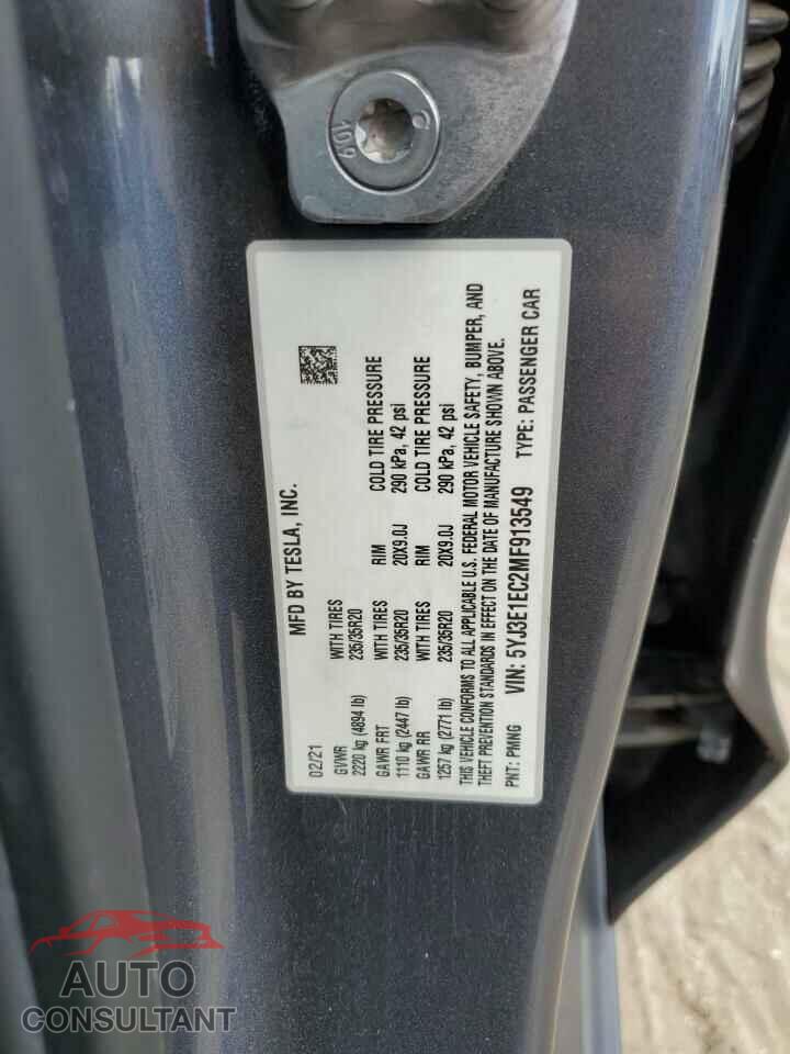 TESLA MODEL 3 2021 - 5YJ3E1EC2MF913549