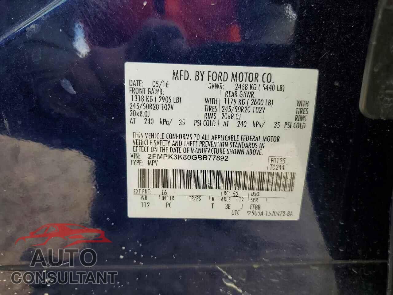 FORD EDGE 2016 - 2FMPK3K80GBB77892