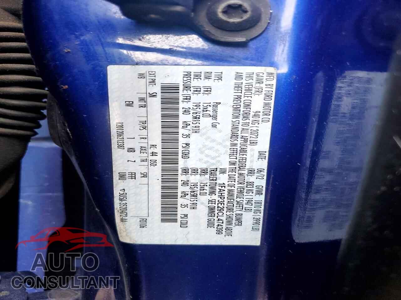 FORD FOCUS 2012 - 1FAHP3E29CL474399