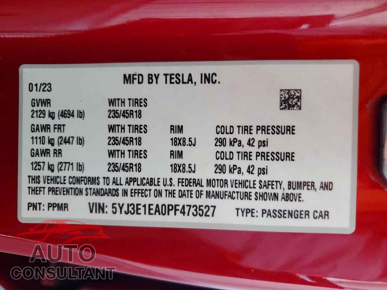 TESLA MODEL 3 2023 - 5YJ3E1EA0PF473527