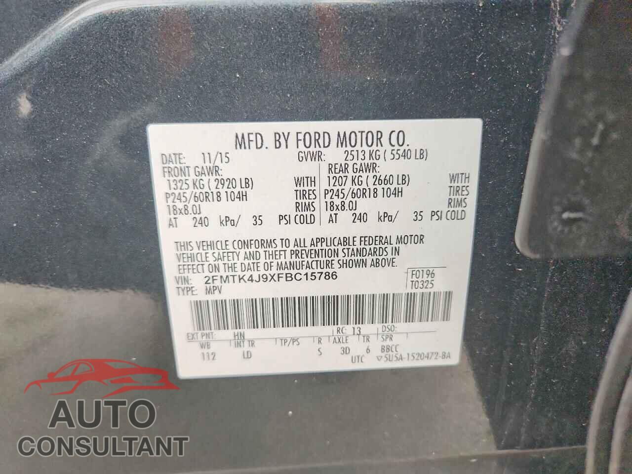 FORD EDGE 2015 - 2FMTK4J9XFBC15786