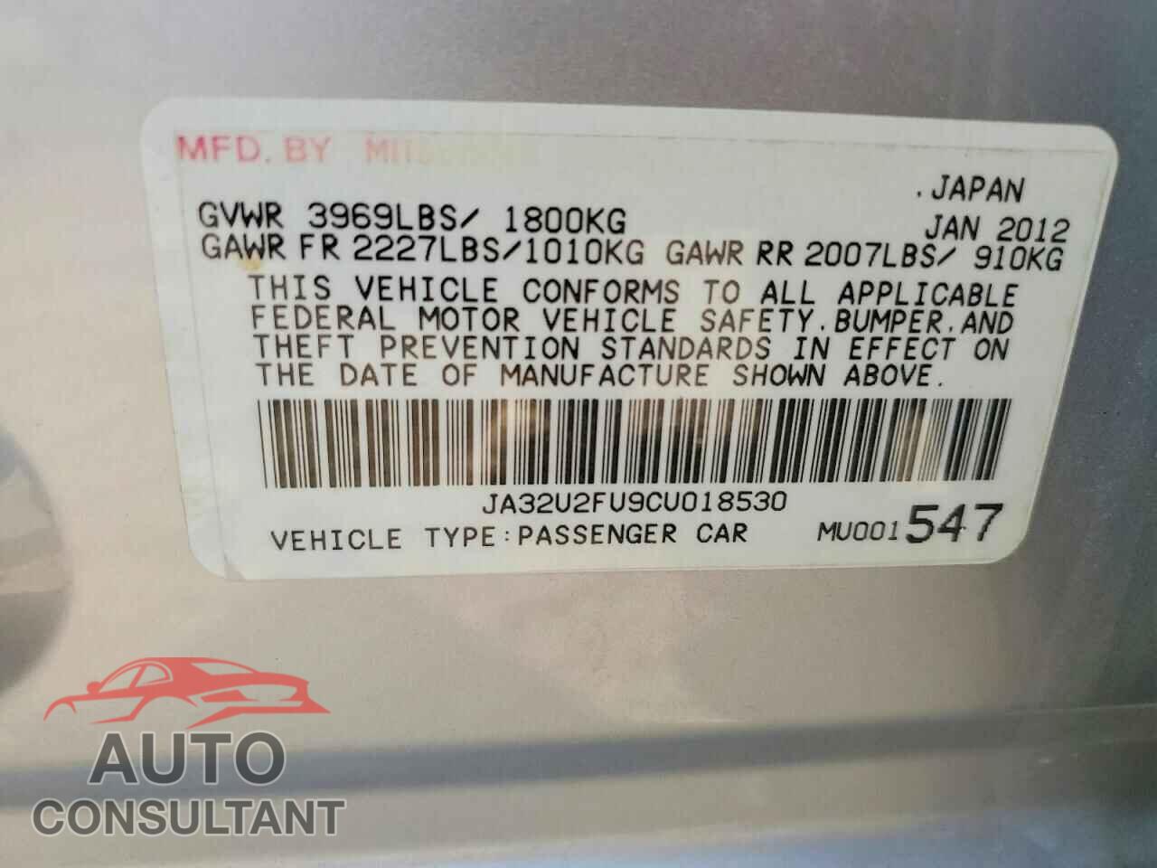 MITSUBISHI LANCER 2012 - JA32U2FU9CU018530
