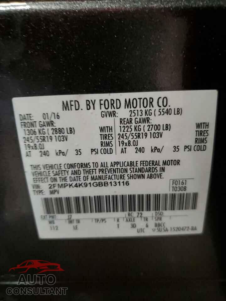 FORD EDGE 2016 - 2FMPK4K91GBB13116