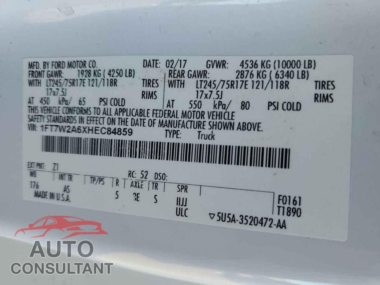 FORD F250 2017 - 1FT7W2A6XHEC84859