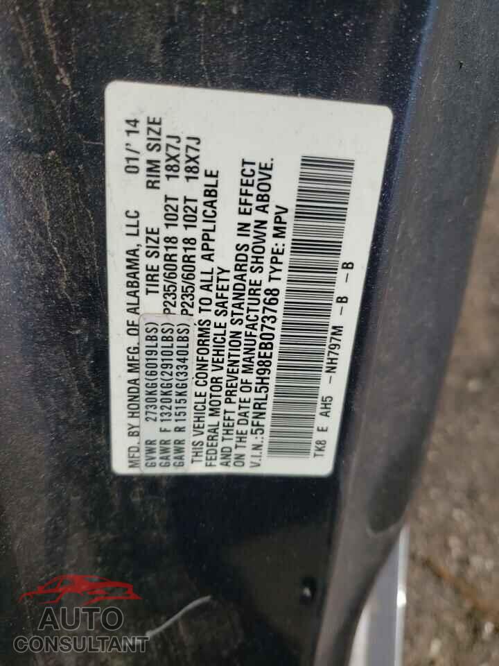 HONDA ODYSSEY 2014 - 5FNRL5H98EB073768