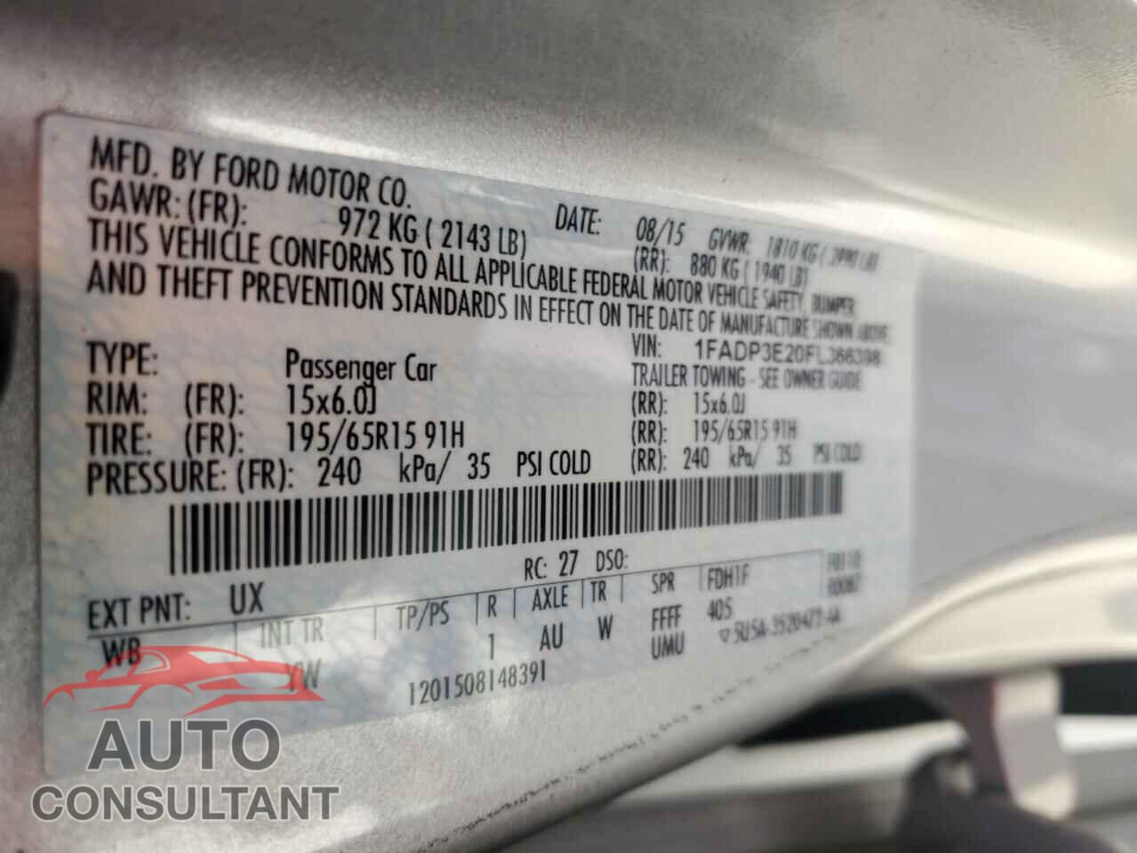 FORD FOCUS 2015 - 1FADP3E20FL366398
