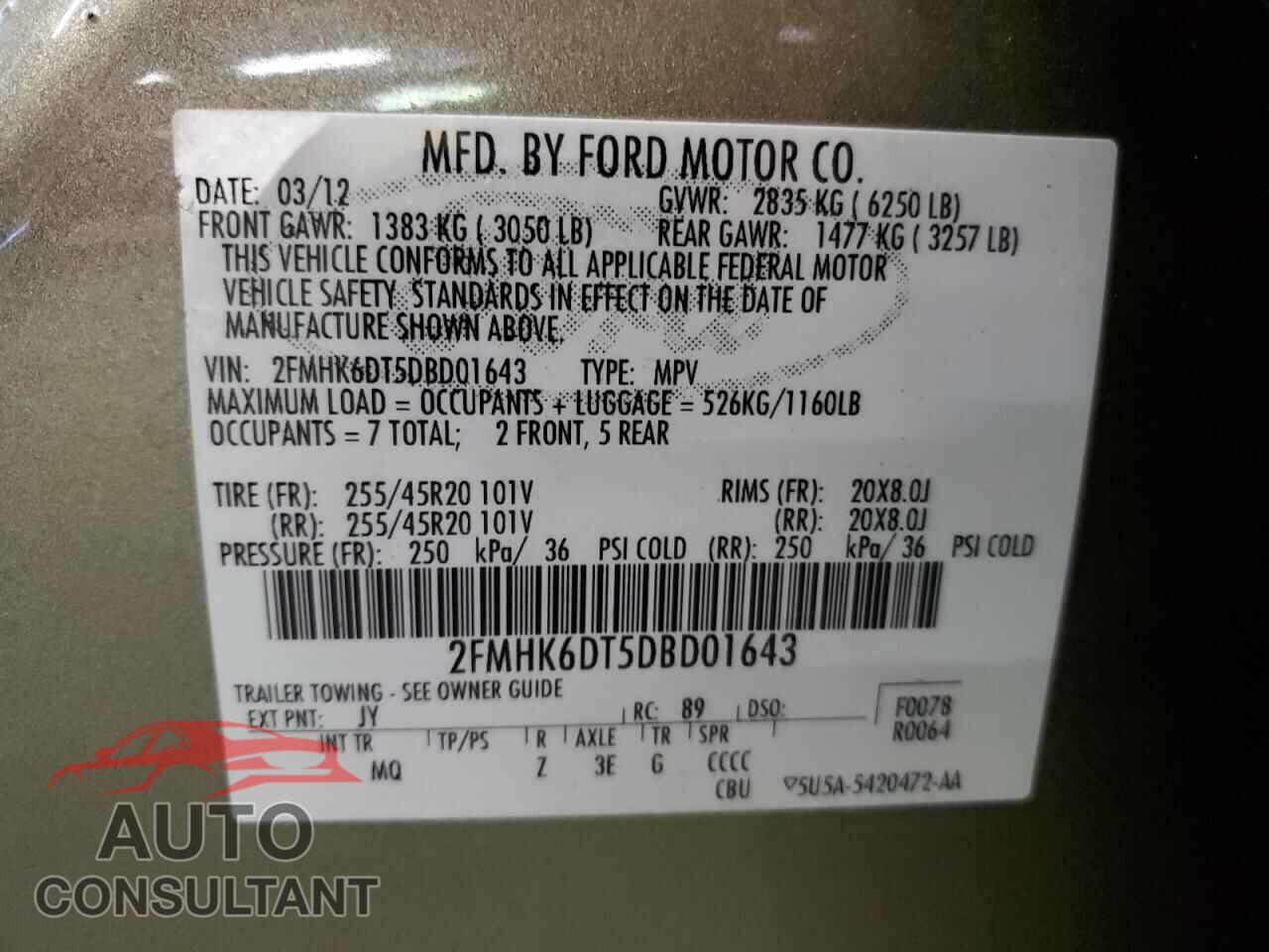 FORD FLEX 2013 - 2FMHK6DT5DBD01643