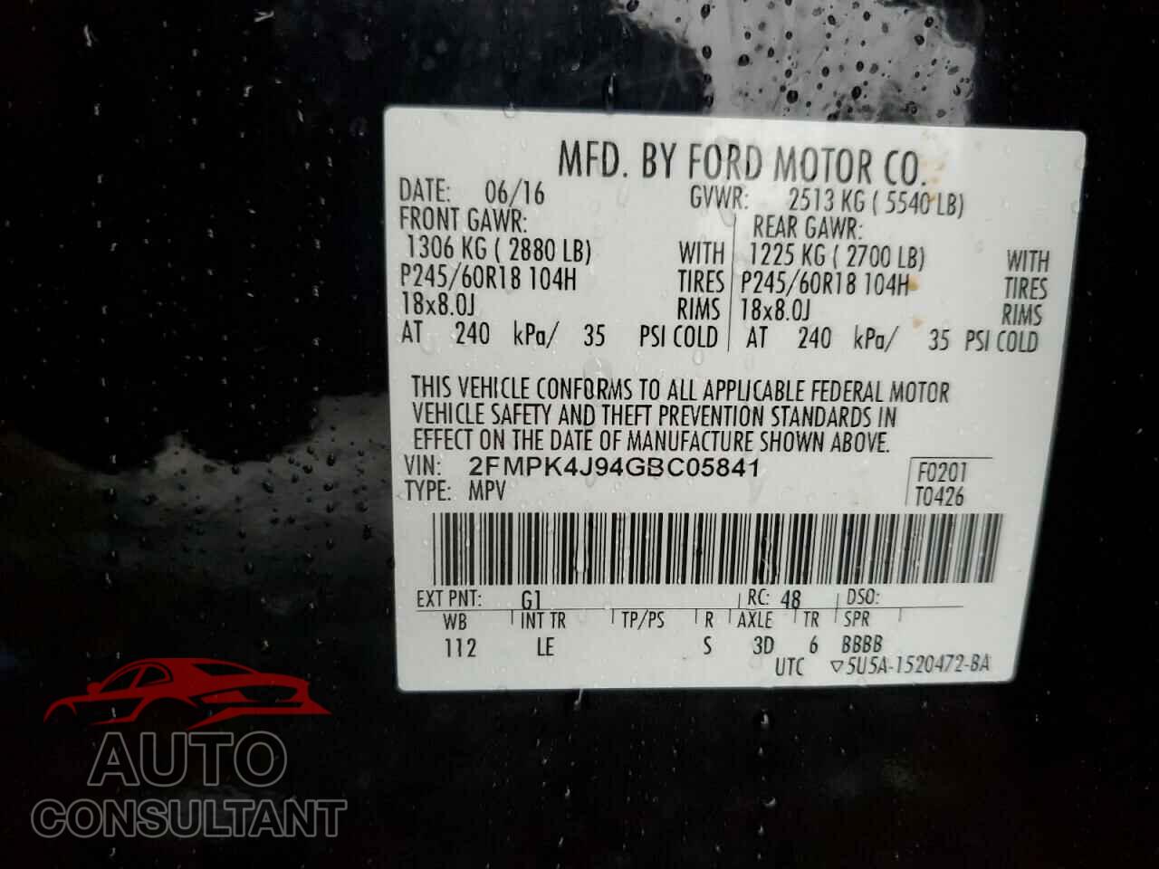 FORD EDGE 2016 - 2FMPK4J94GBC05841