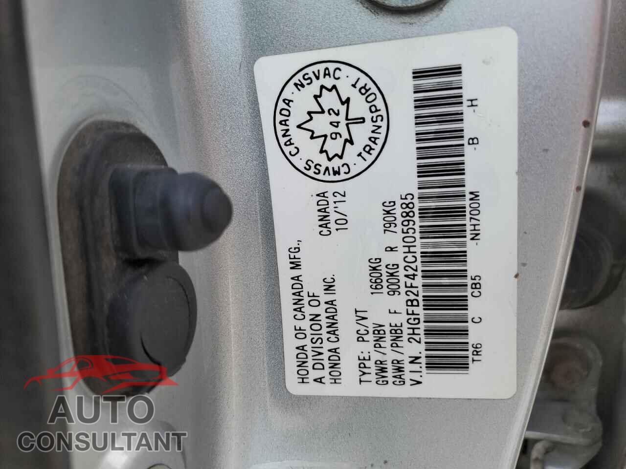 HONDA CIVIC 2012 - 2HGFB2F42CH059885