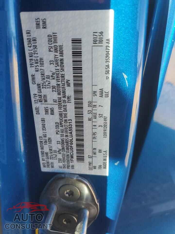 FORD ESCAPE 2020 - 1FMCU0F60LUA55313