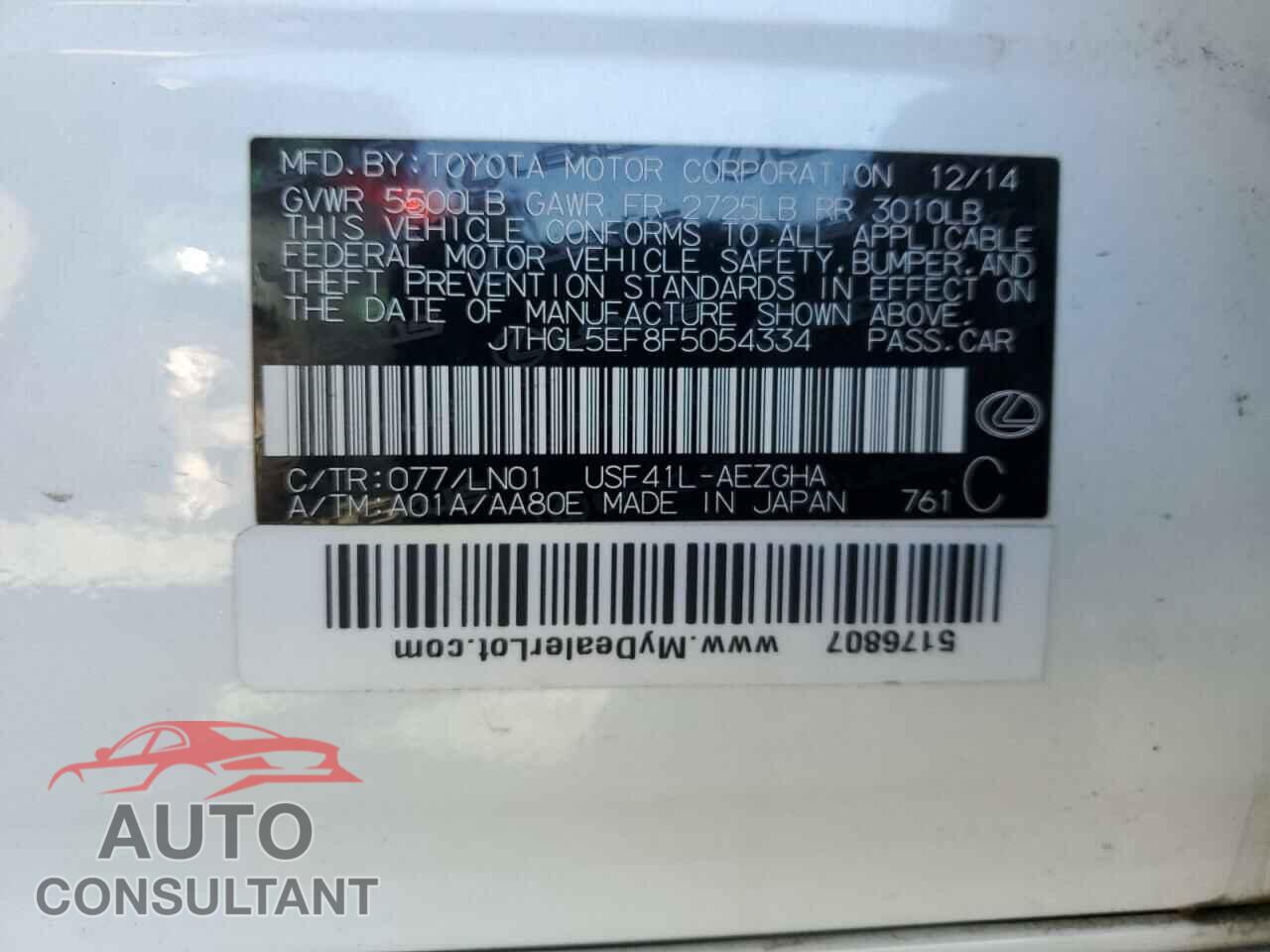 LEXUS LS460 2015 - JTHGL5EF8F5054334