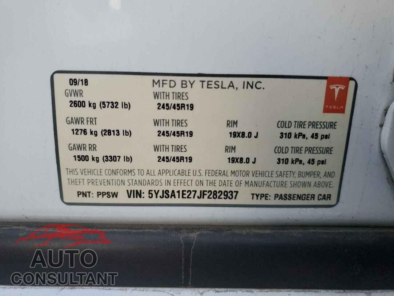 TESLA MODEL S 2018 - 5YJSA1E27JF282937