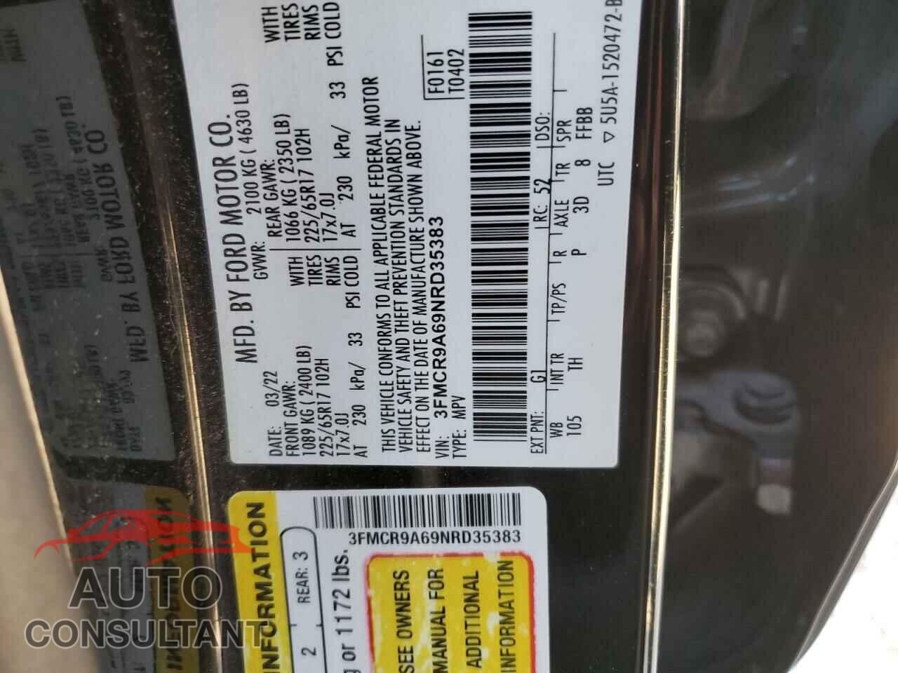 FORD BRONCO 2022 - 3FMCR9A69NRD35383