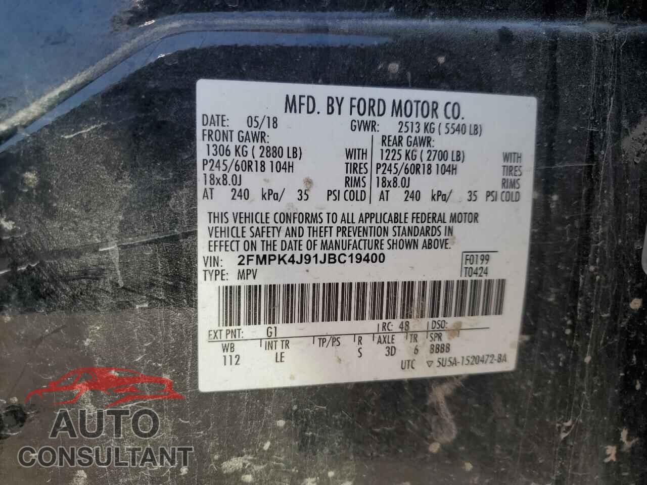 FORD EDGE 2018 - 2FMPK4J91JBC19400