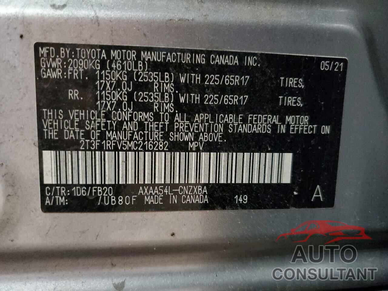 TOYOTA RAV4 2021 - 2T3F1RFV5MC216282