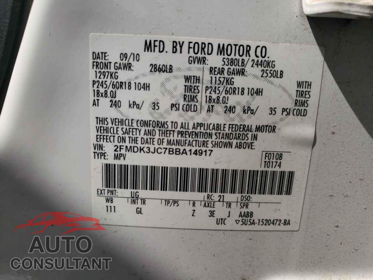 FORD EDGE 2011 - 2FMDK3JC7BBA14917