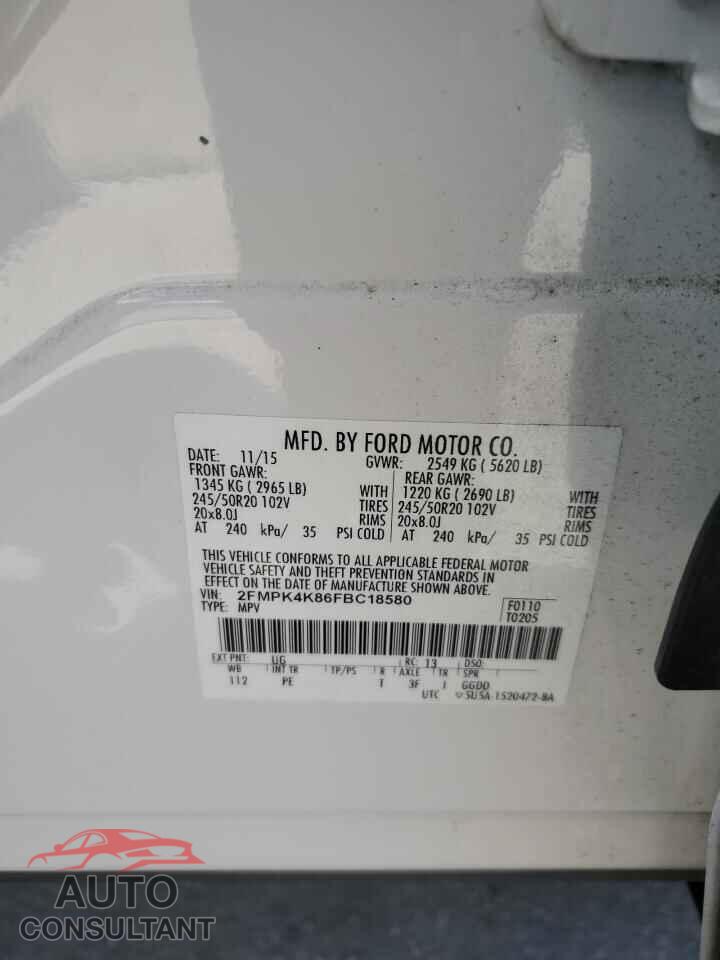 FORD EDGE 2015 - 2FMPK4K86FBC18580