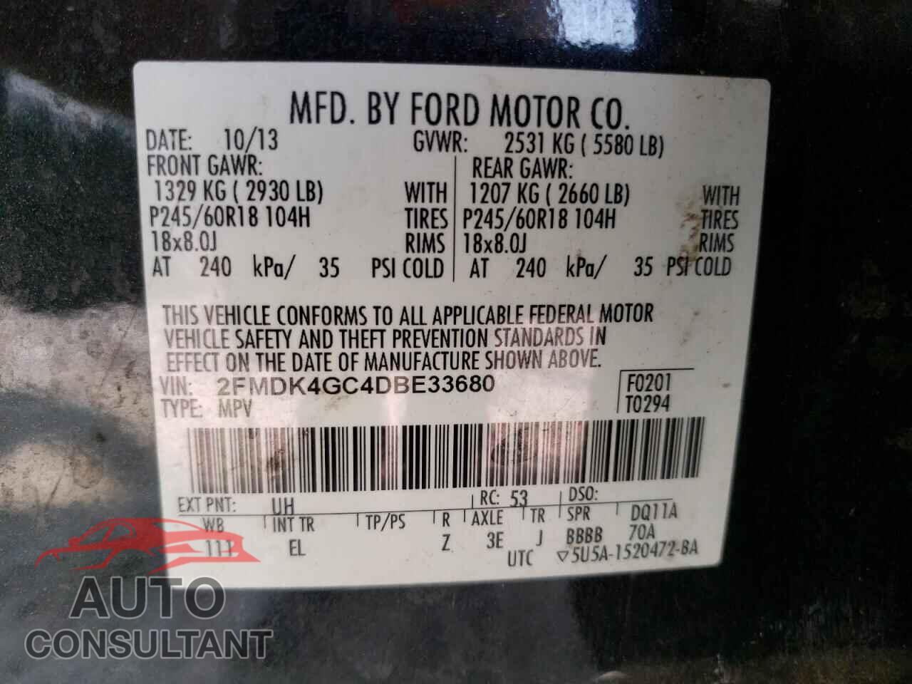 FORD EDGE 2013 - 2FMDK4GC4DBE33680