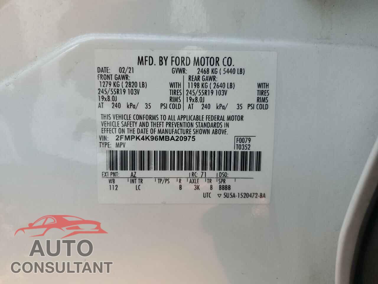 FORD EDGE 2021 - 2FMPK4K96MBA20975