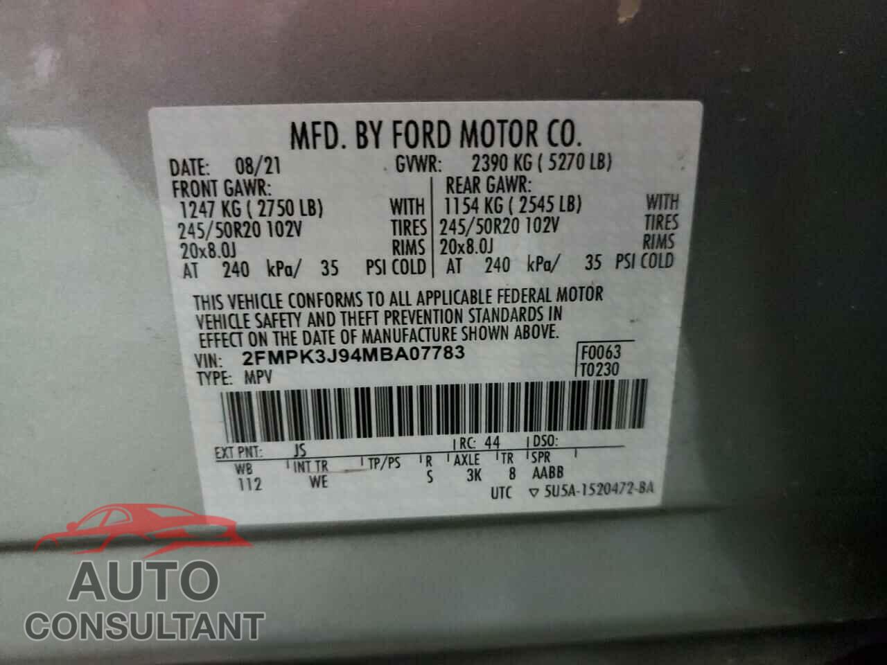 FORD EDGE 2021 - 2FMPK3J94MBA07783