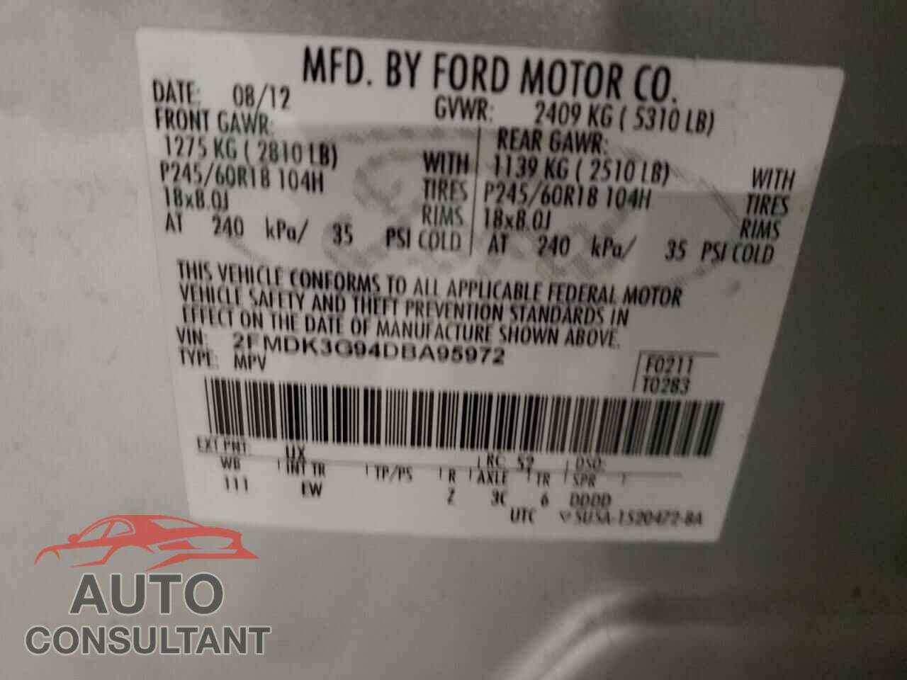 FORD EDGE 2013 - 2FMDK3G94DBA95972