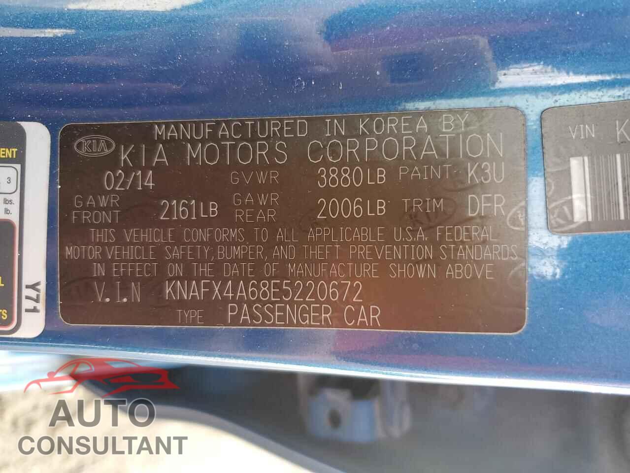 KIA FORTE 2014 - KNAFX4A68E5220672