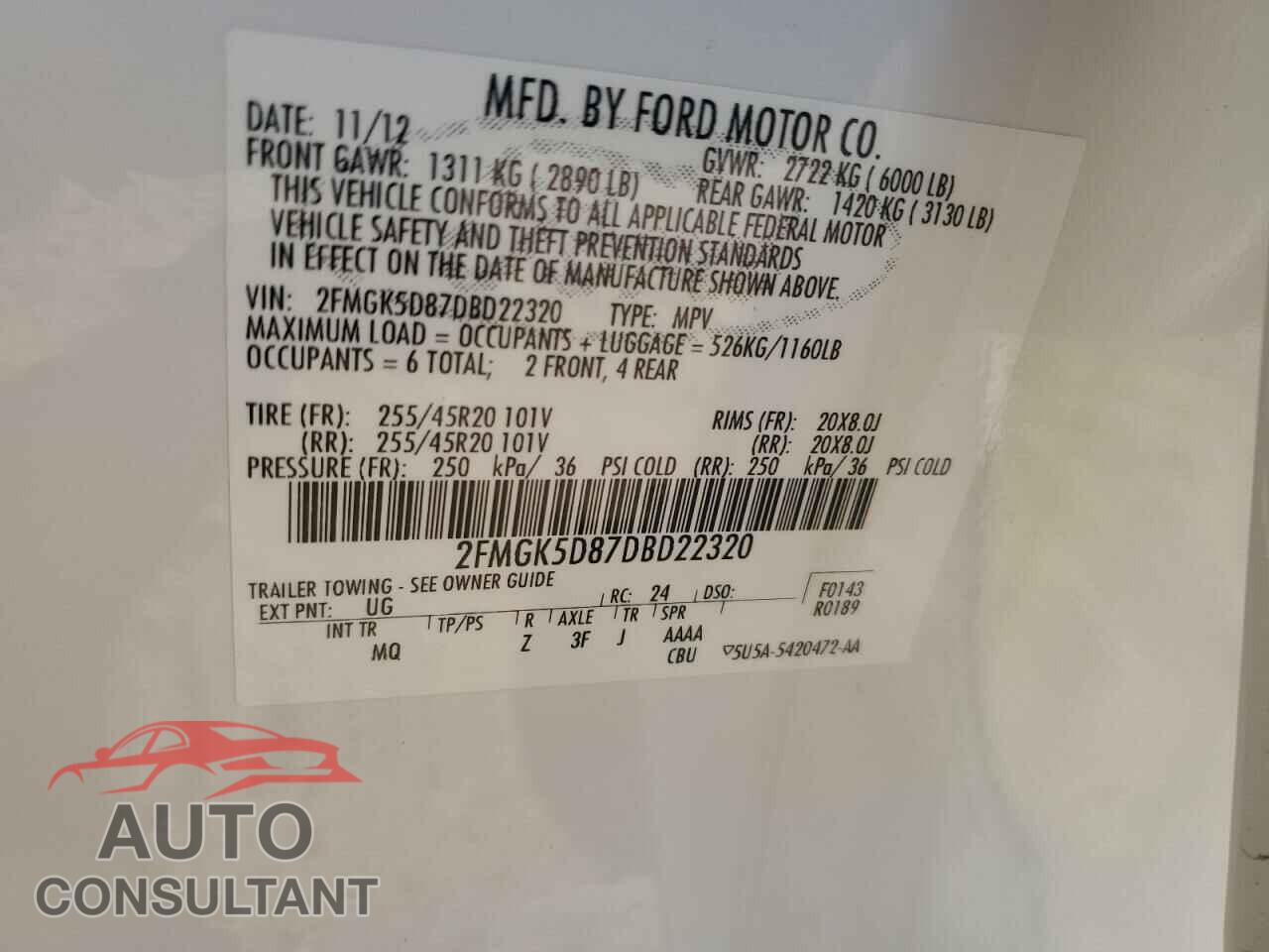 FORD FLEX 2013 - 2FMGK5D87DBD22320