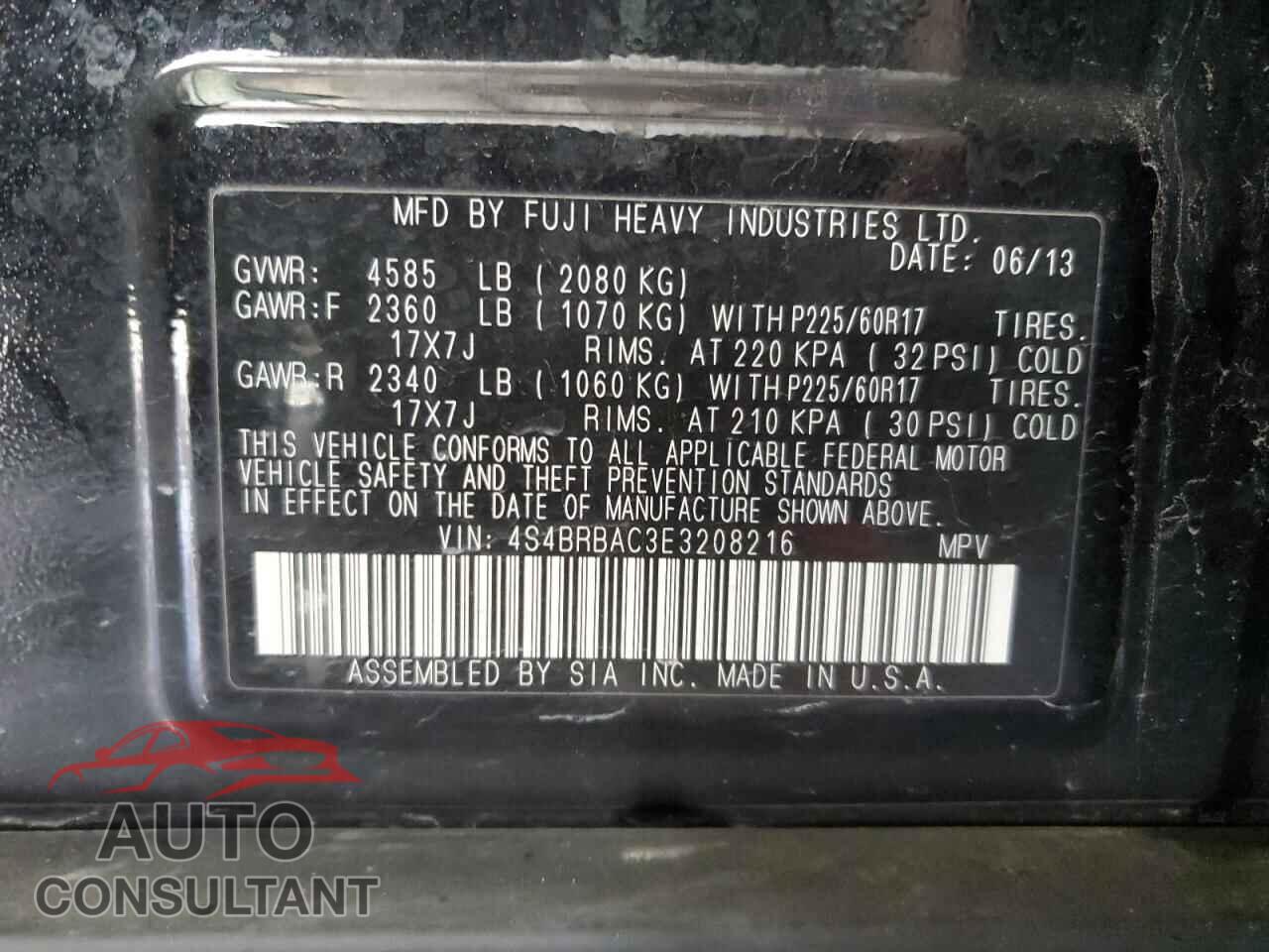 SUBARU OUTBACK 2014 - 4S4BRBAC3E3208216