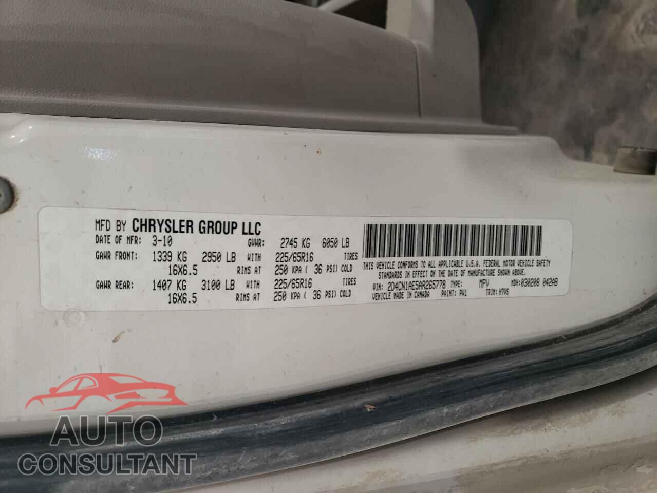 DODGE CARAVAN 2010 - 2D4CN1AE5AR265778