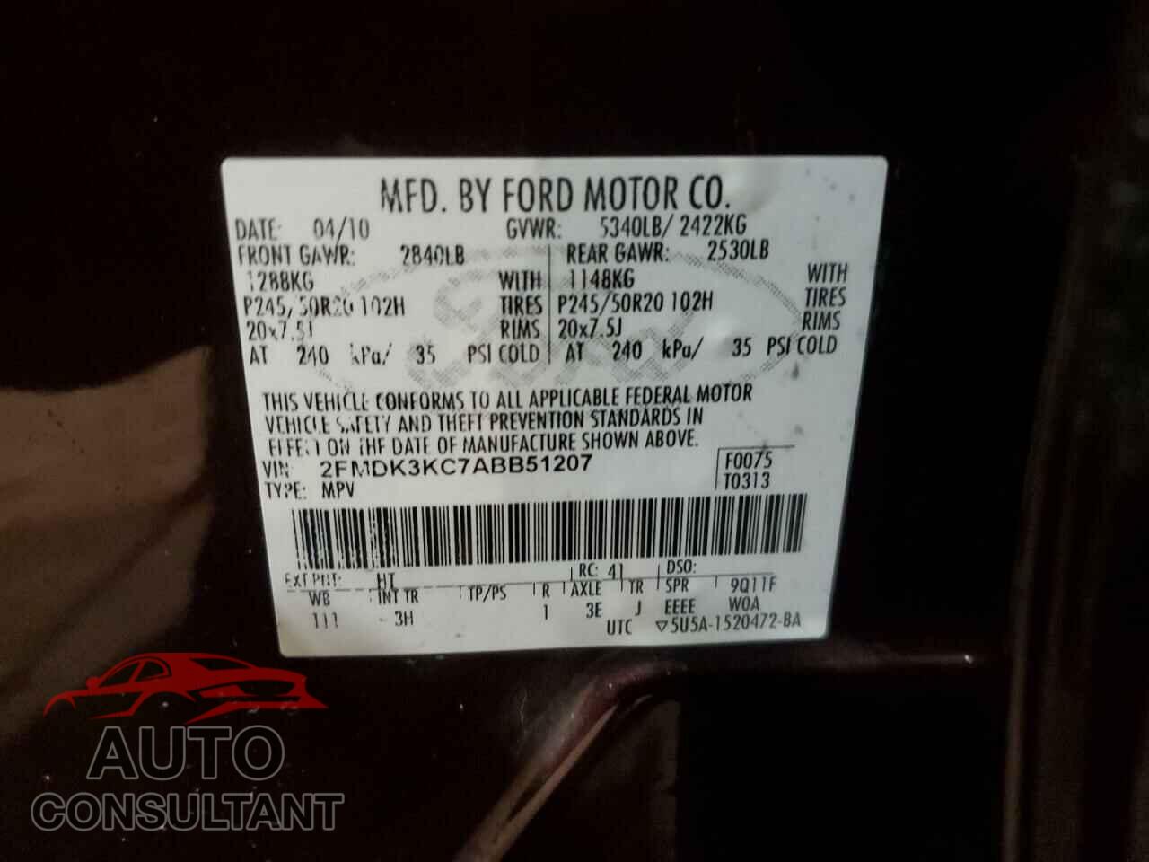 FORD EDGE 2010 - 2FMDK3KC7ABB51207
