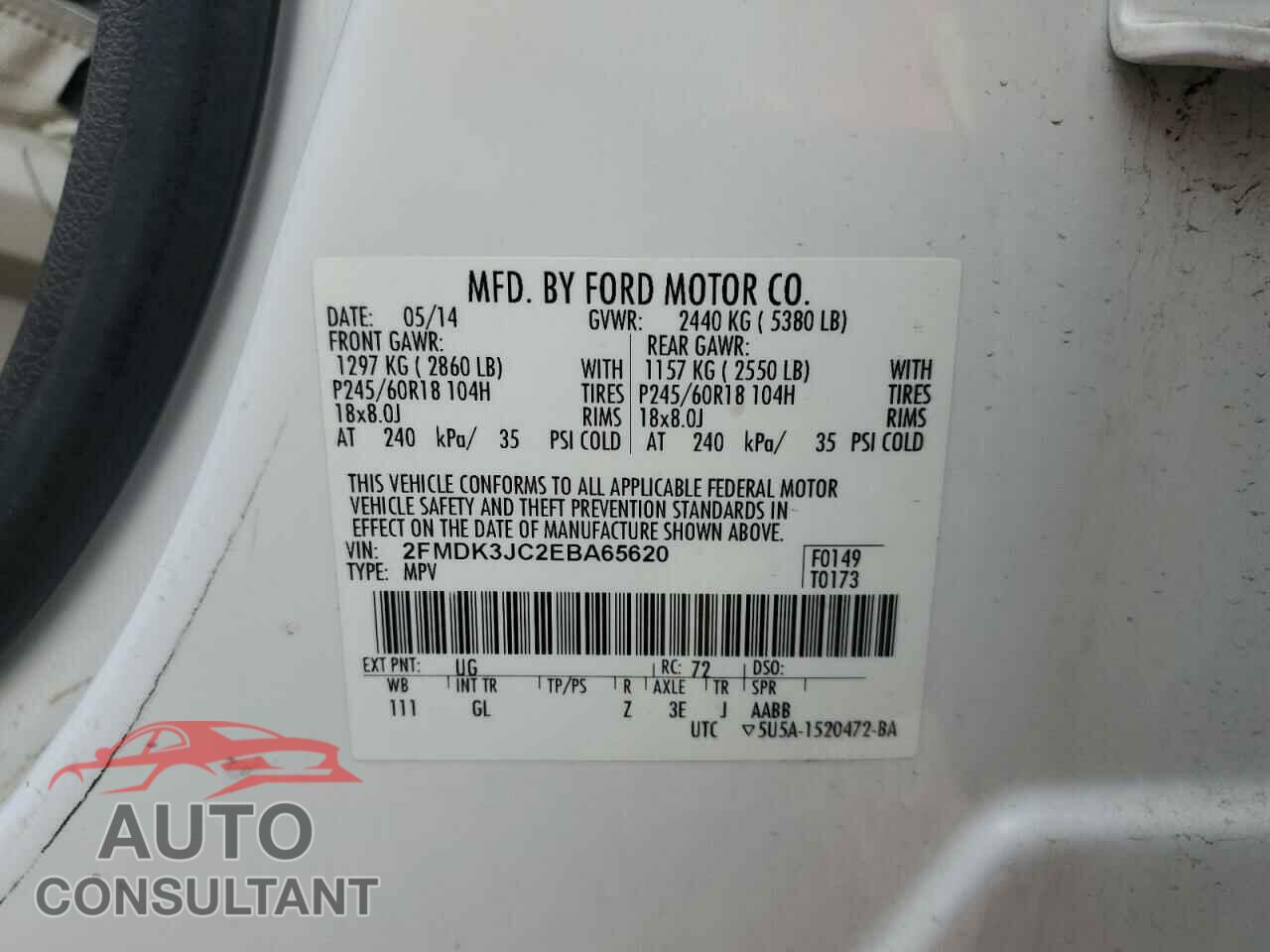 FORD EDGE 2014 - 2FMDK3JC2EBA65620