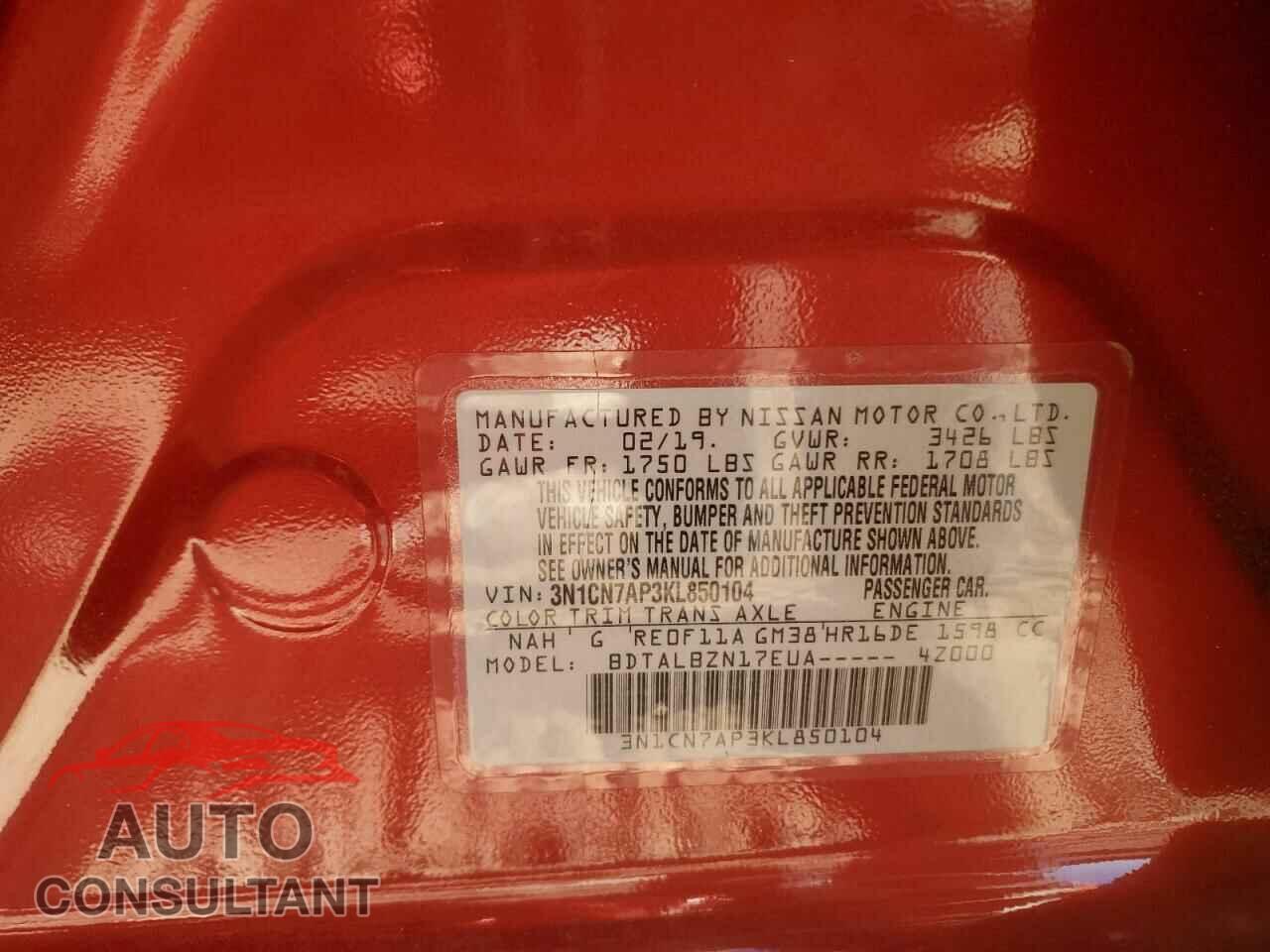 NISSAN VERSA 2019 - 3N1CN7AP3KL850104