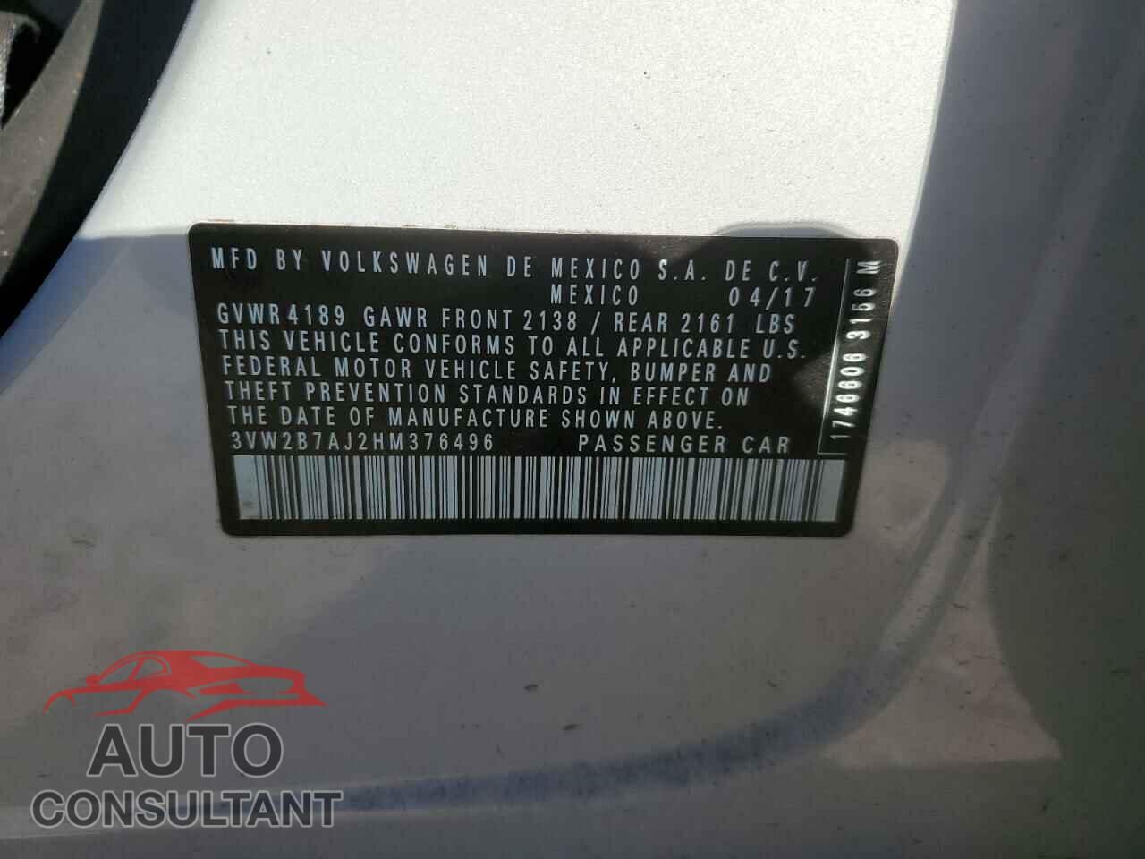 VOLKSWAGEN JETTA 2017 - 3VW2B7AJ2HM376496