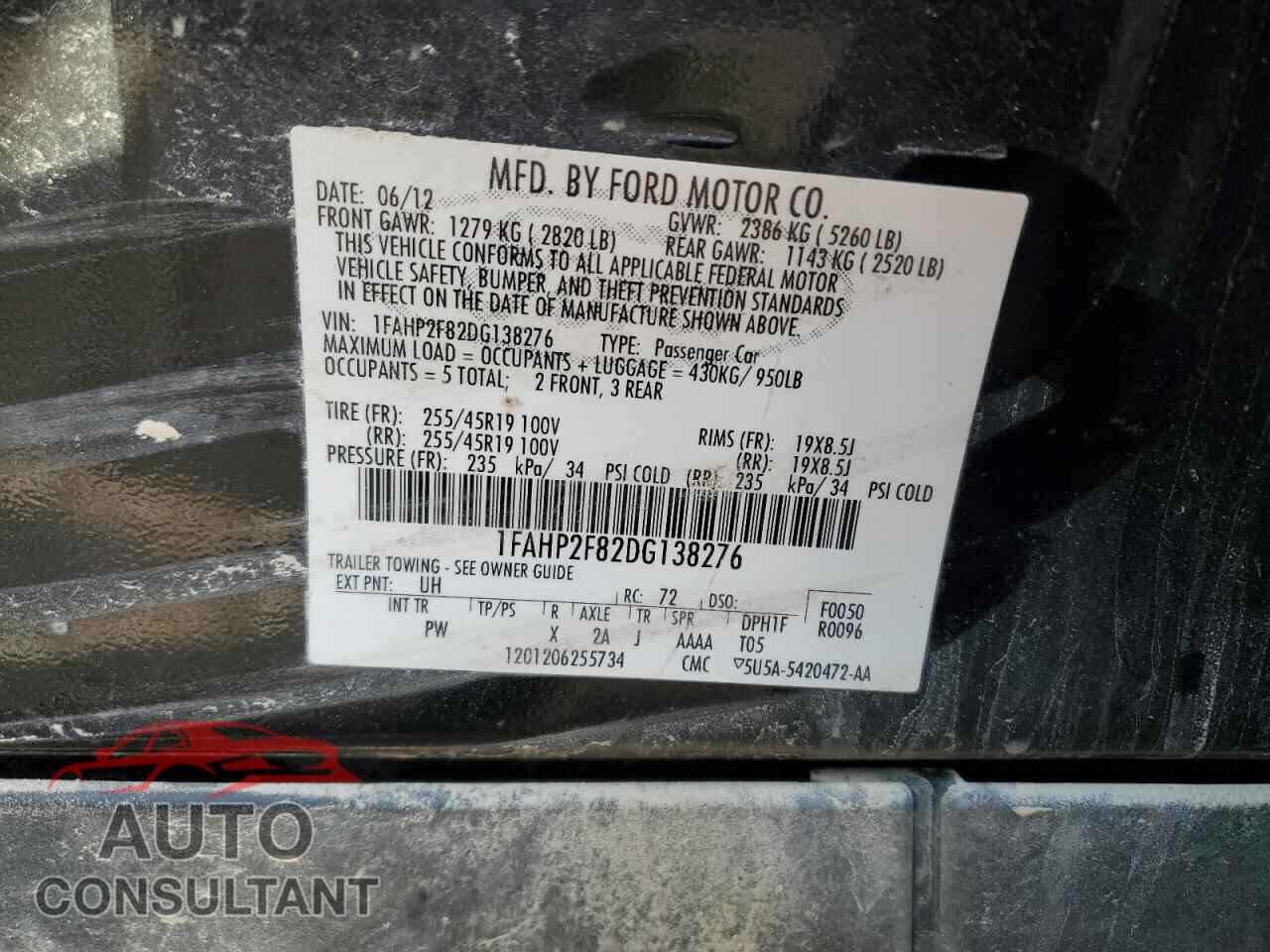 FORD TAURUS 2013 - 1FAHP2F82DG138276