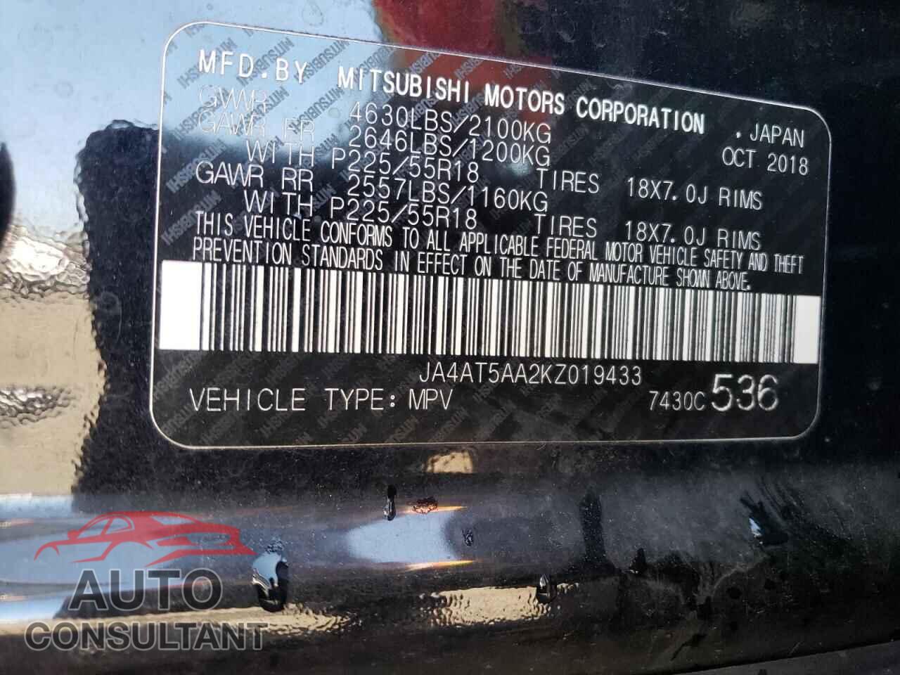 MITSUBISHI ECLIPSE 2019 - JA4AT5AA2KZ019433