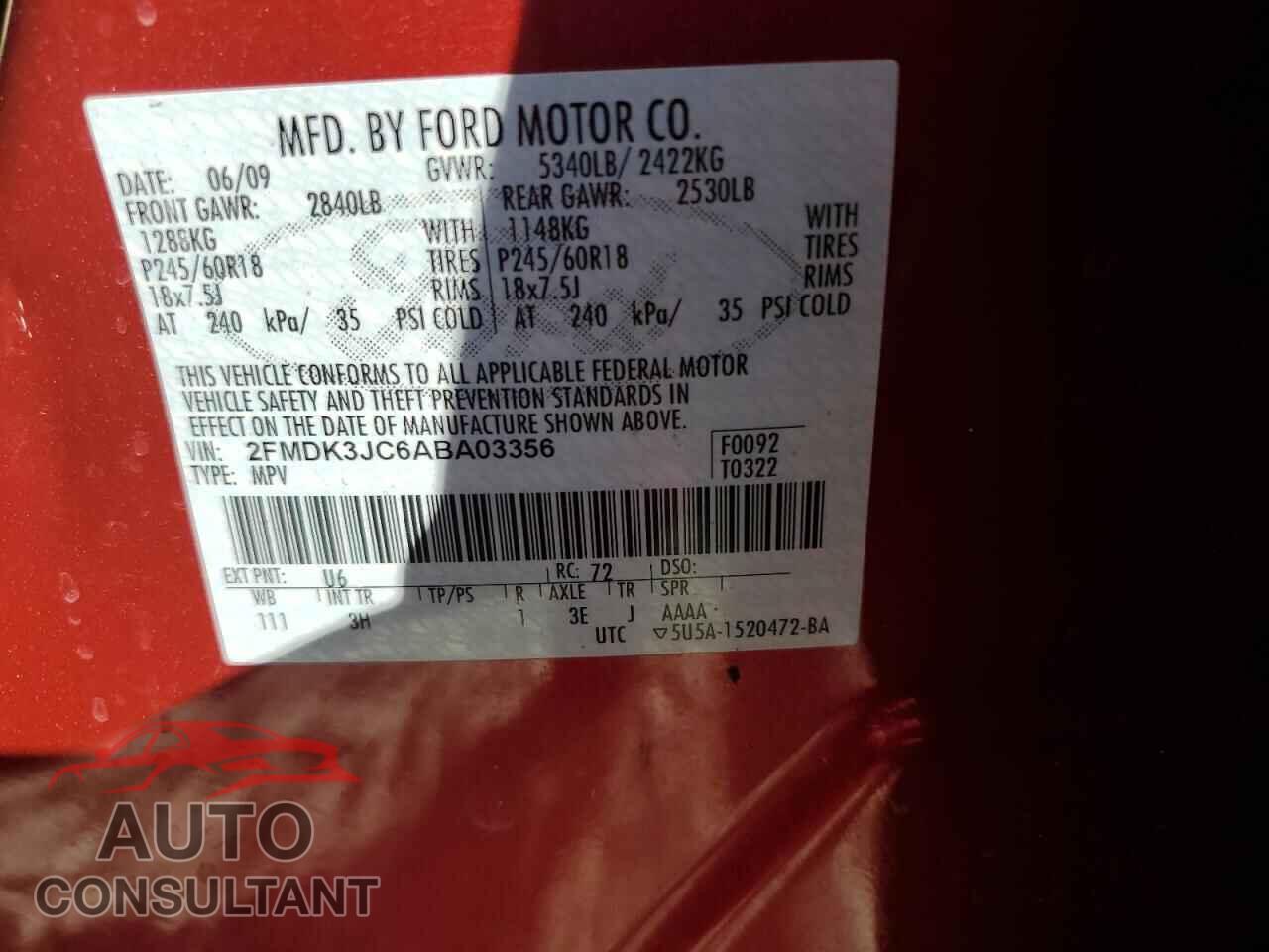 FORD EDGE 2010 - 2FMDK3JC6ABA03356
