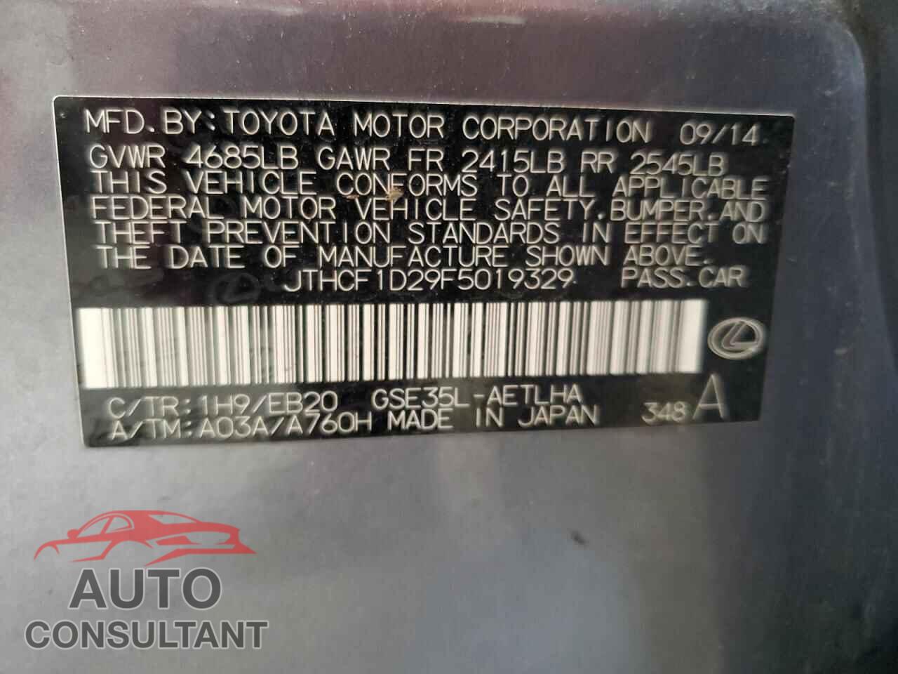 LEXUS IS 2015 - JTHCF1D29F5019329