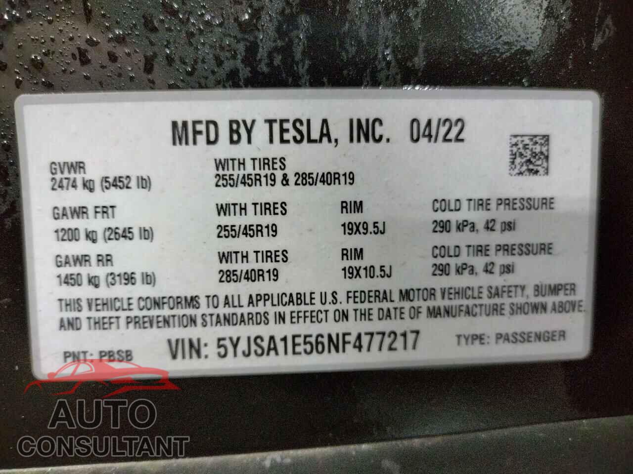 TESLA MODEL S 2022 - 5YJSA1E56NF477217