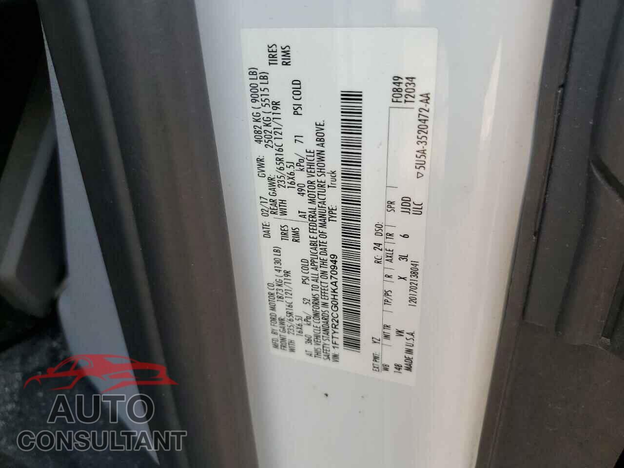 FORD TRANSIT 2017 - 1FTYR2CG0HKA70949
