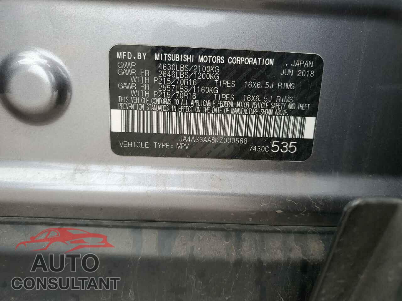 MITSUBISHI ECLIPSE 2019 - JA4AS3AA8KZ000568