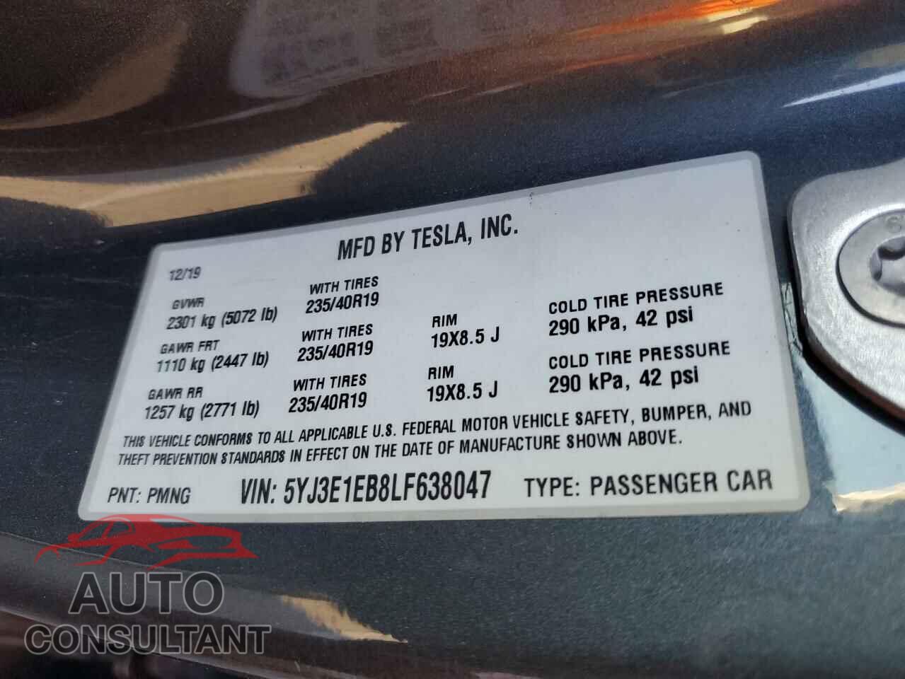 TESLA MODEL 3 2020 - 5YJ3E1EB8LF638047