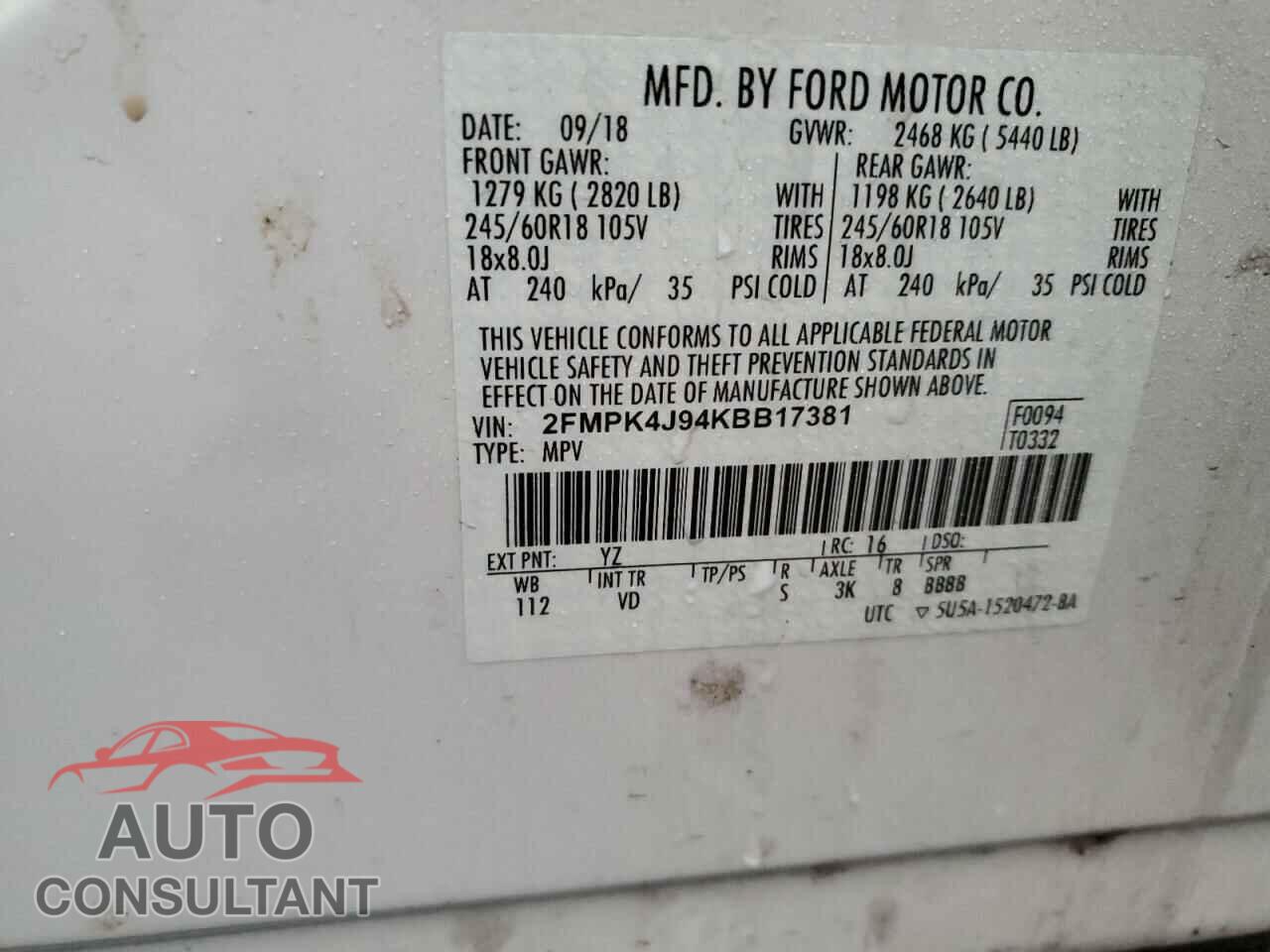 FORD EDGE 2019 - 2FMPK4J94KBB17381