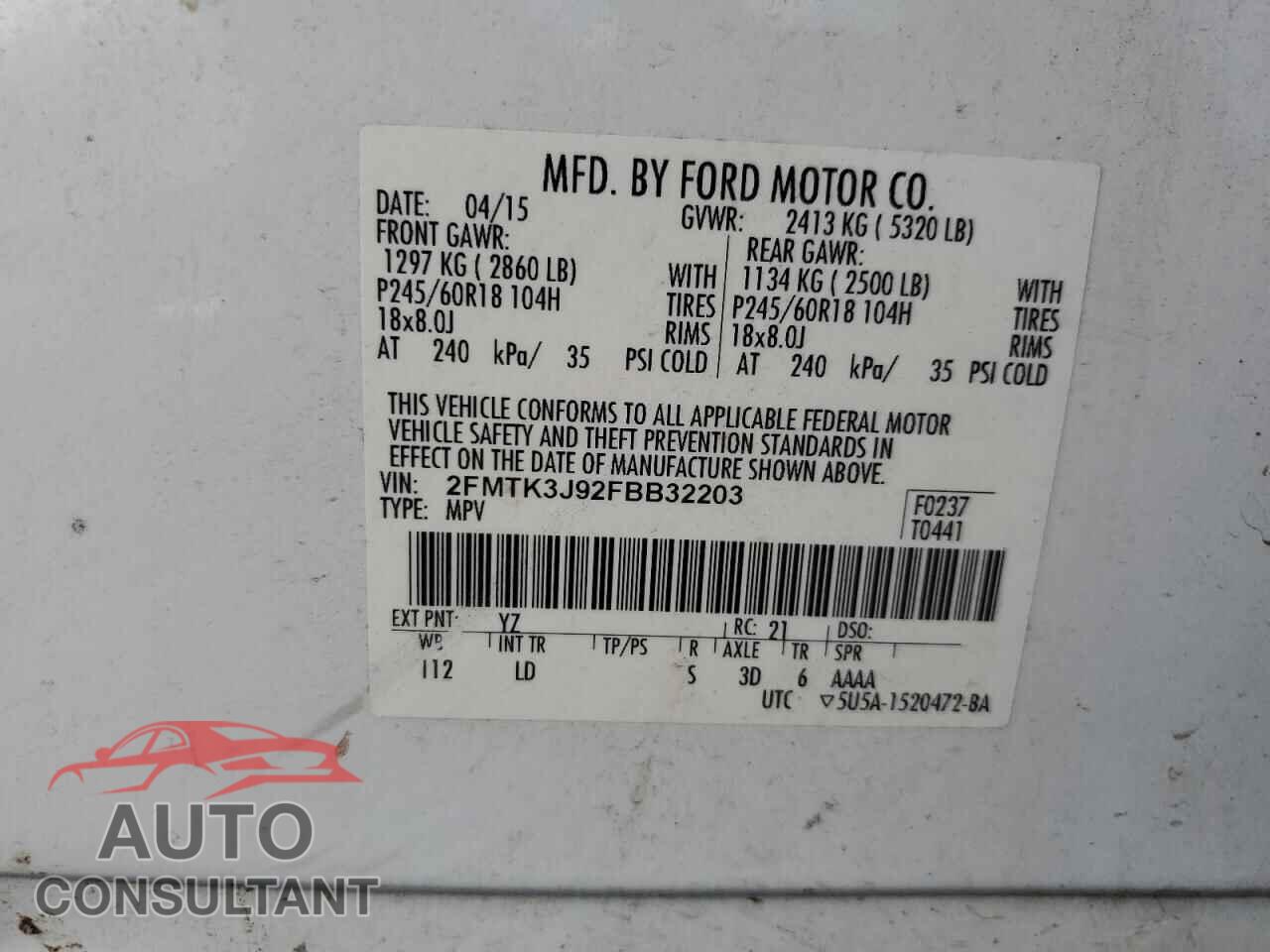 FORD EDGE 2015 - 2FMTK3J92FBB32203