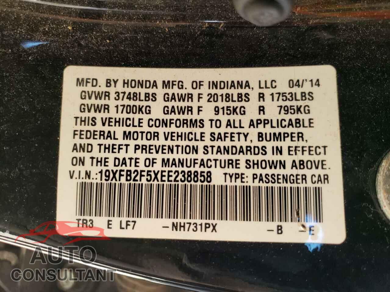 HONDA CIVIC 2014 - 19XFB2F5XEE238858