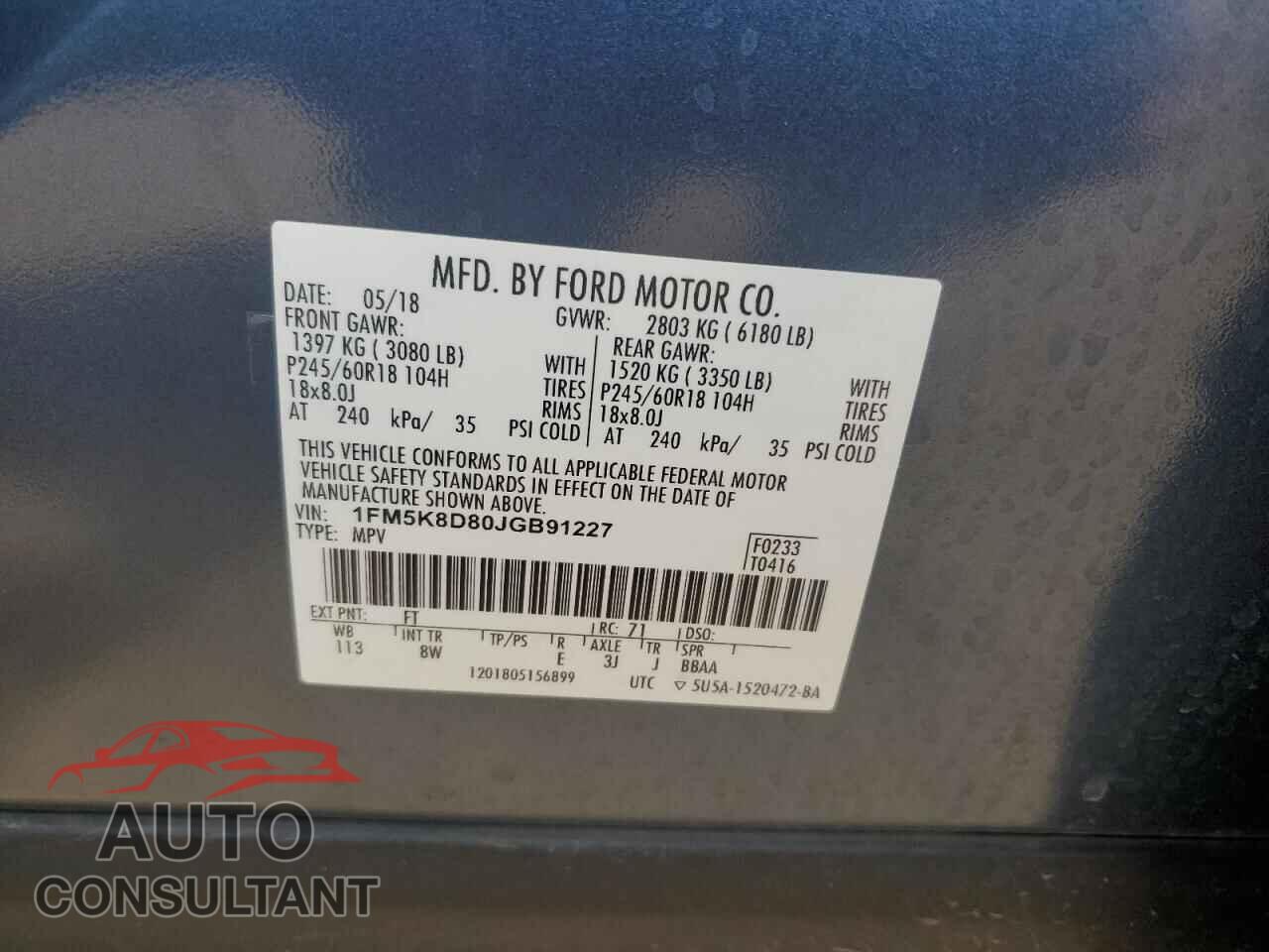 FORD EXPLORER 2018 - 1FM5K8D80JGB91227